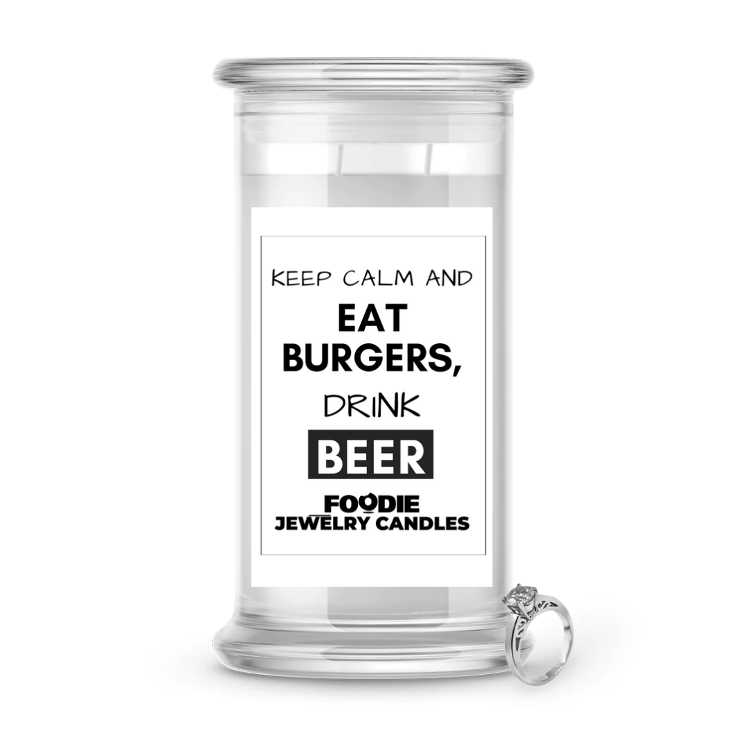 Keep Clam and Eat Burgers, Drink Beer | Foodie Jewelry Candles