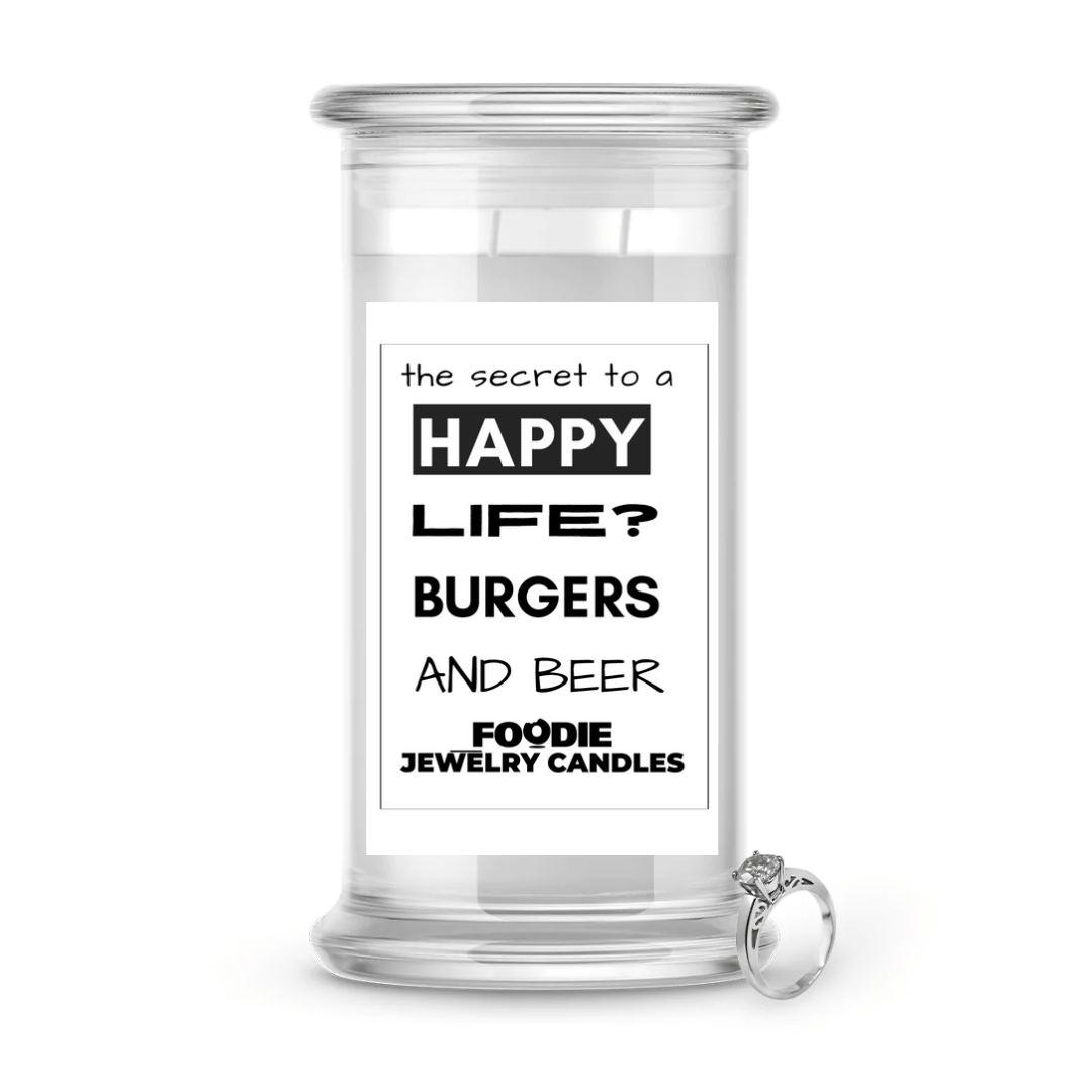 the secret to a Happy Life? Burgers and Beer | Foodie Jewelry Candles