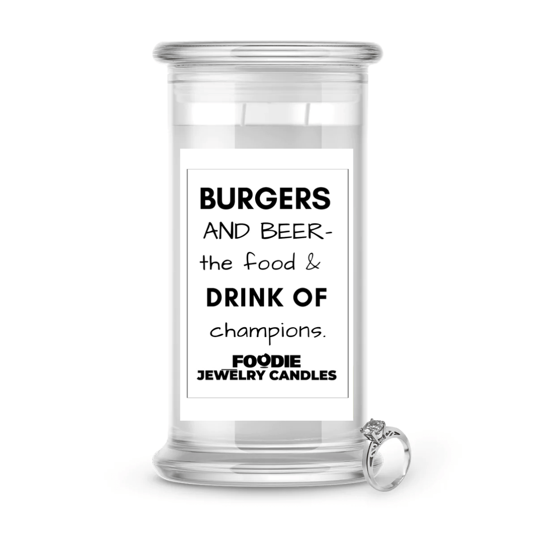Burgers and Beer- the food & Drink of Campions | Foodie Jewelry Candles