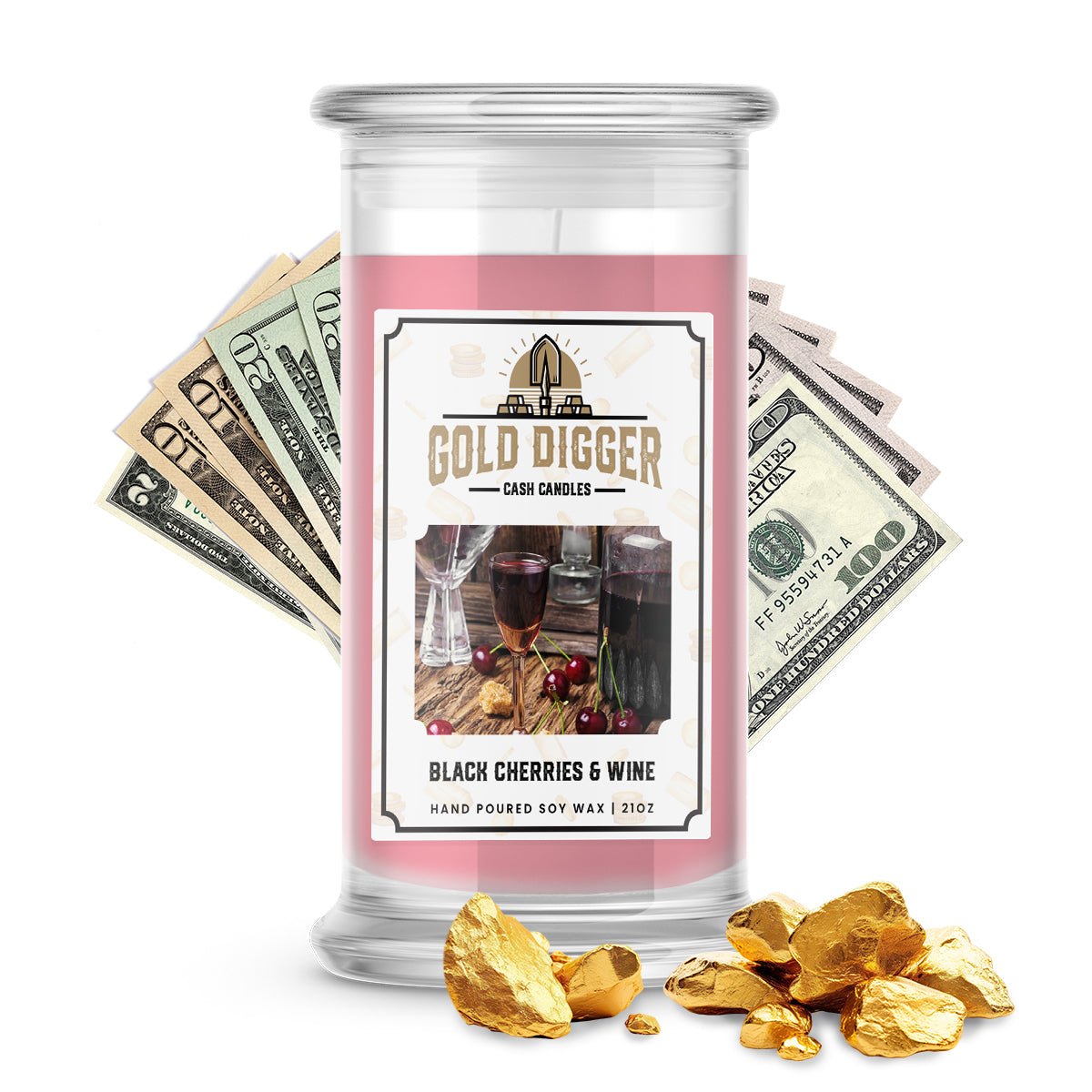 Black Cherries And Wine Gold Digger Cash Candle