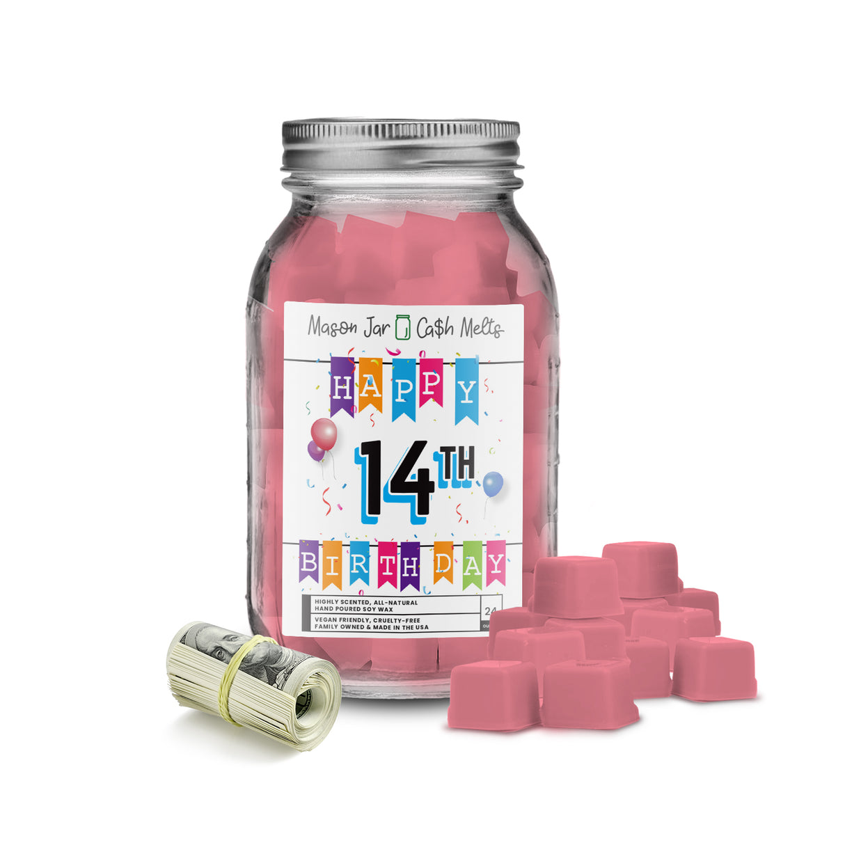 Happy 14th Birthday Mason Jar Cash Melts