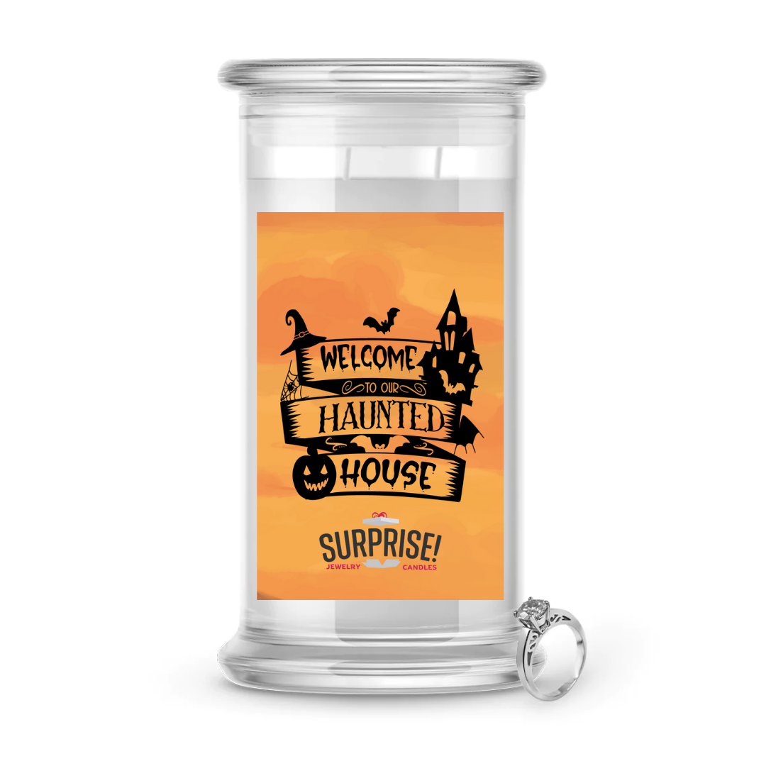 WELCOME TO OUR HAUNTED HOUSE HALLOWEEN JEWELRY CANDLE
