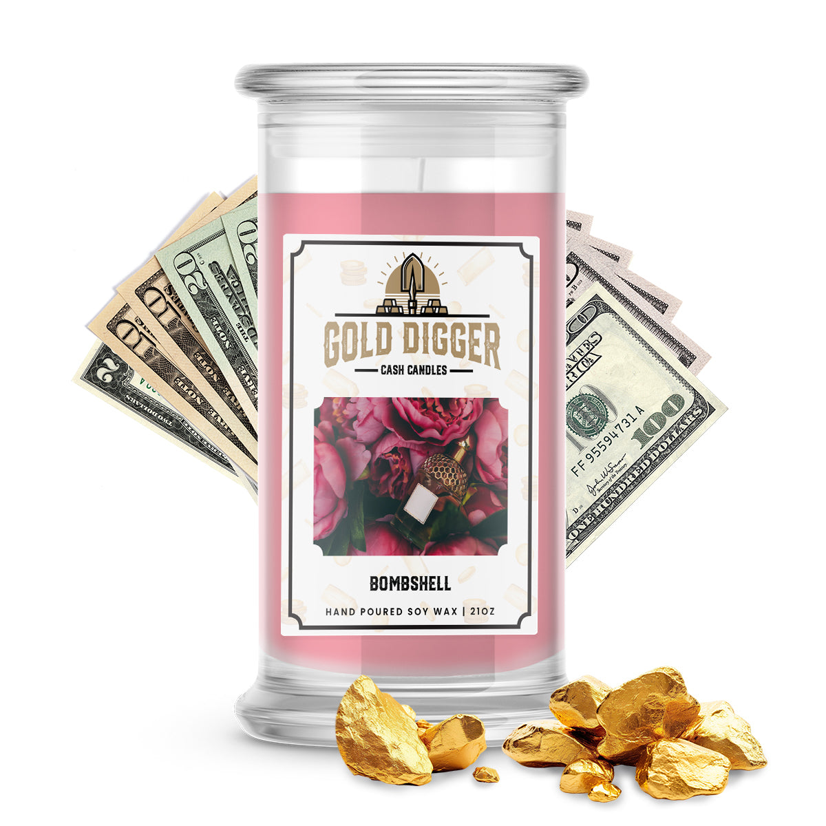 Bombshell Gold Digger Cash Candle