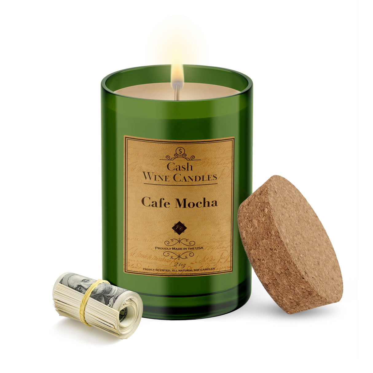 Cafe Mocha Wine Bottle Cash Candle