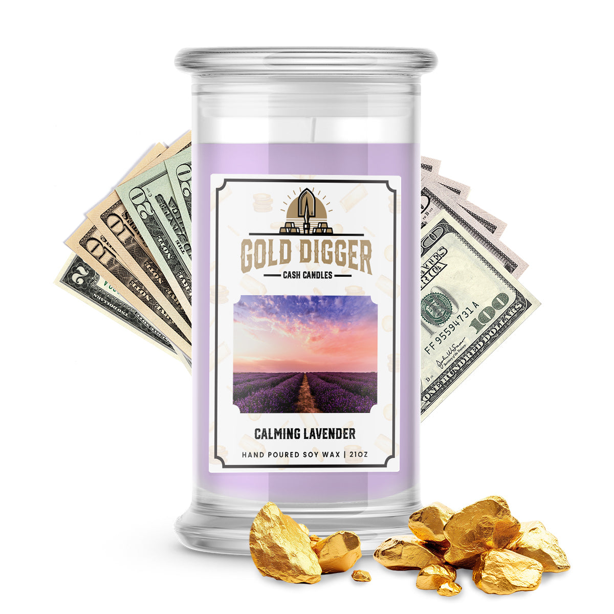 Calming Lavender Gold Digger Cash Candle