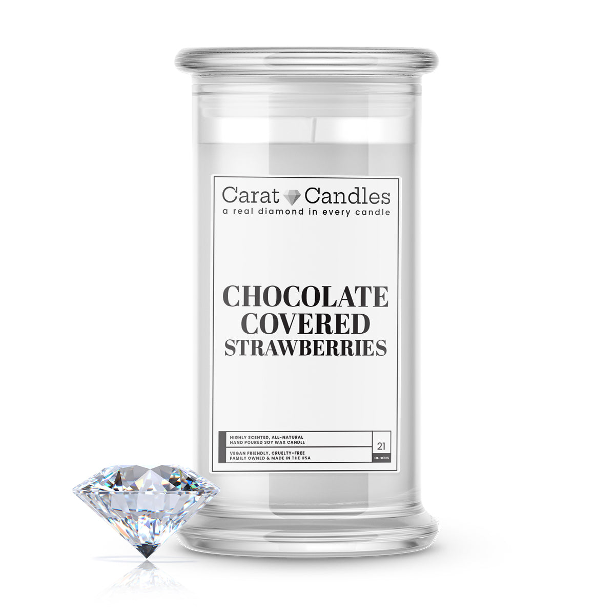 Chocolate Covered Strawberries Diamond Carat Candle – 21 oz Luxury Diamond Candle