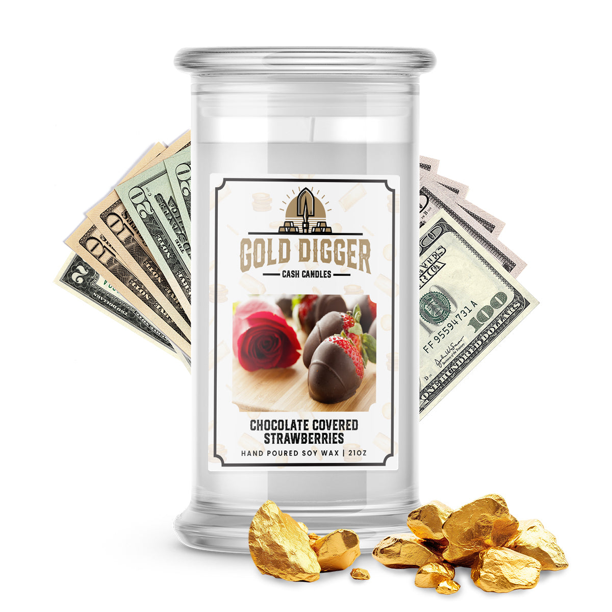 Chocolate Covered Strawberries Gold Digger Cash Candle