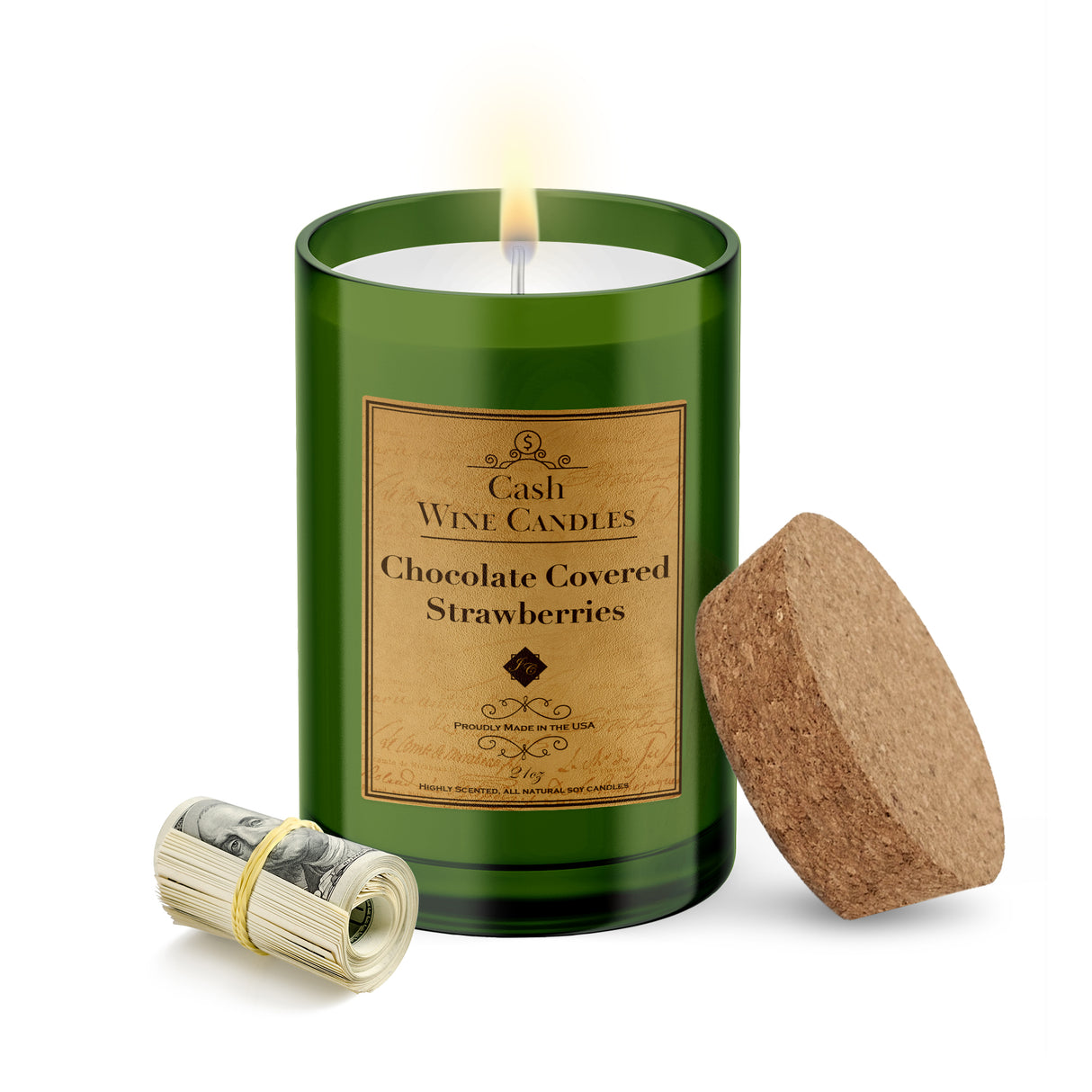 Chocolate Covered Strawberries Wine Bottle Cash Candle