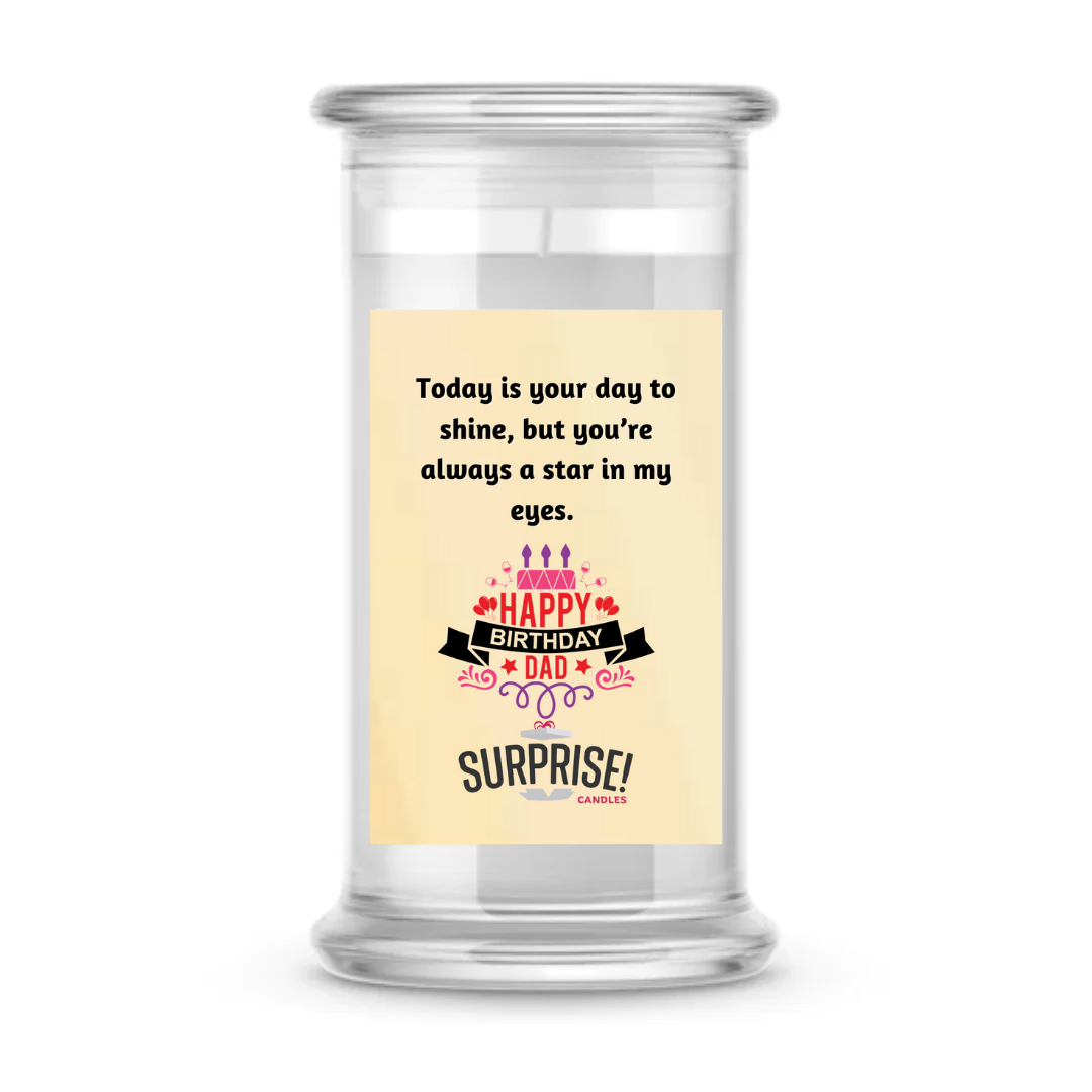 TODAY IS YOUR DAY TO SHINE, BUT YOU'RE ALWAYS A STAR IN MY EYES. HAPPY BIRTHDAY CANDLE