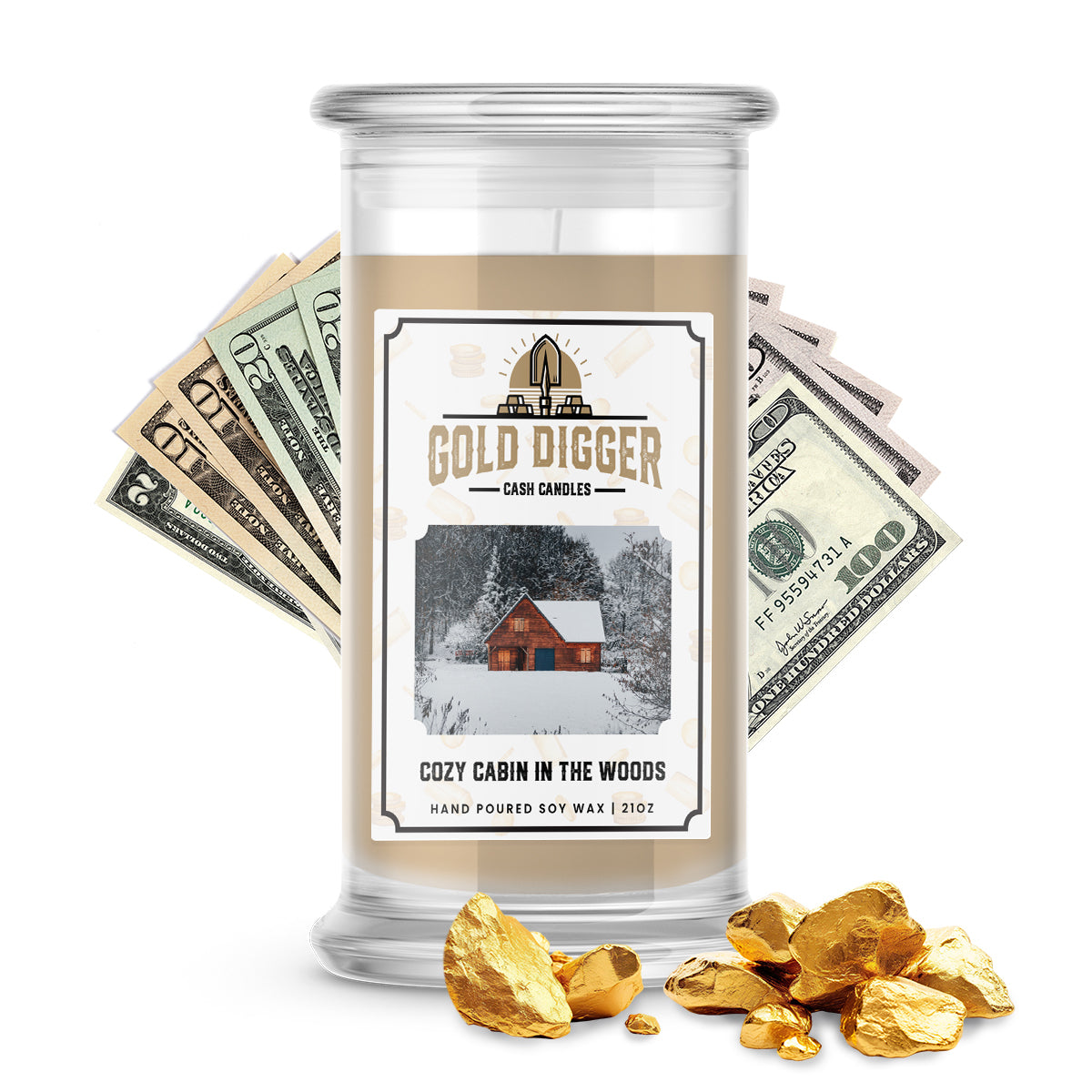 Cozy Cabin In The Woods Gold Digger Cash Candle