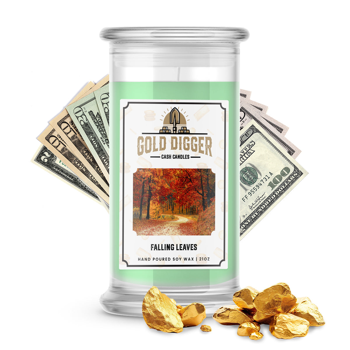 Falling Leaves Gold Digger Cash Candle