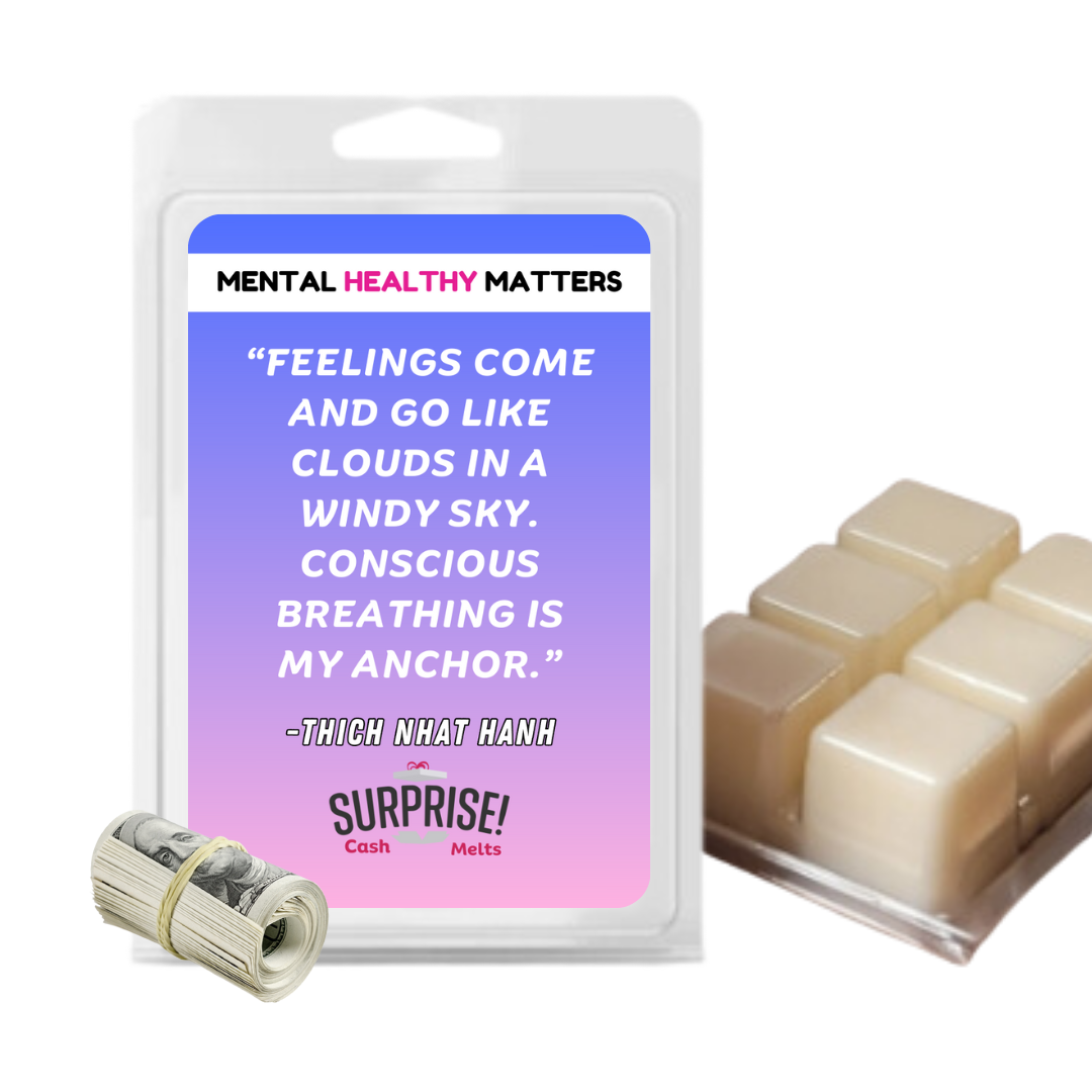 FEELINGS COME AND GO LIKE CLOUDS IN A WINDY SKY. CONSCIOUS BRAATHING IS MY ANCHOR. | MENTAL HEALTH CASH WAX MELTS
