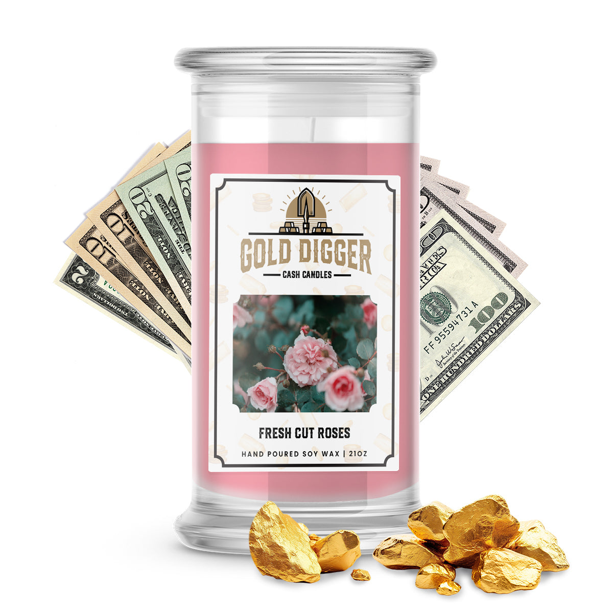 Fresh Cut Roses Gold Digger Cash Candle