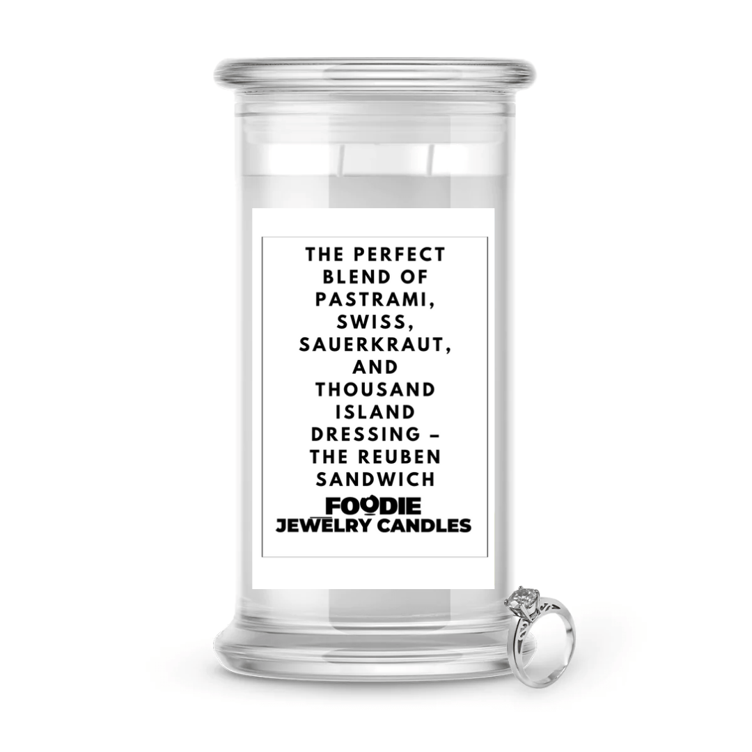 The perfect blend of pastrami, swiss, sauerkraut, and thousand island dressing - the reuben sandwich | Foodie Jewelry Candles