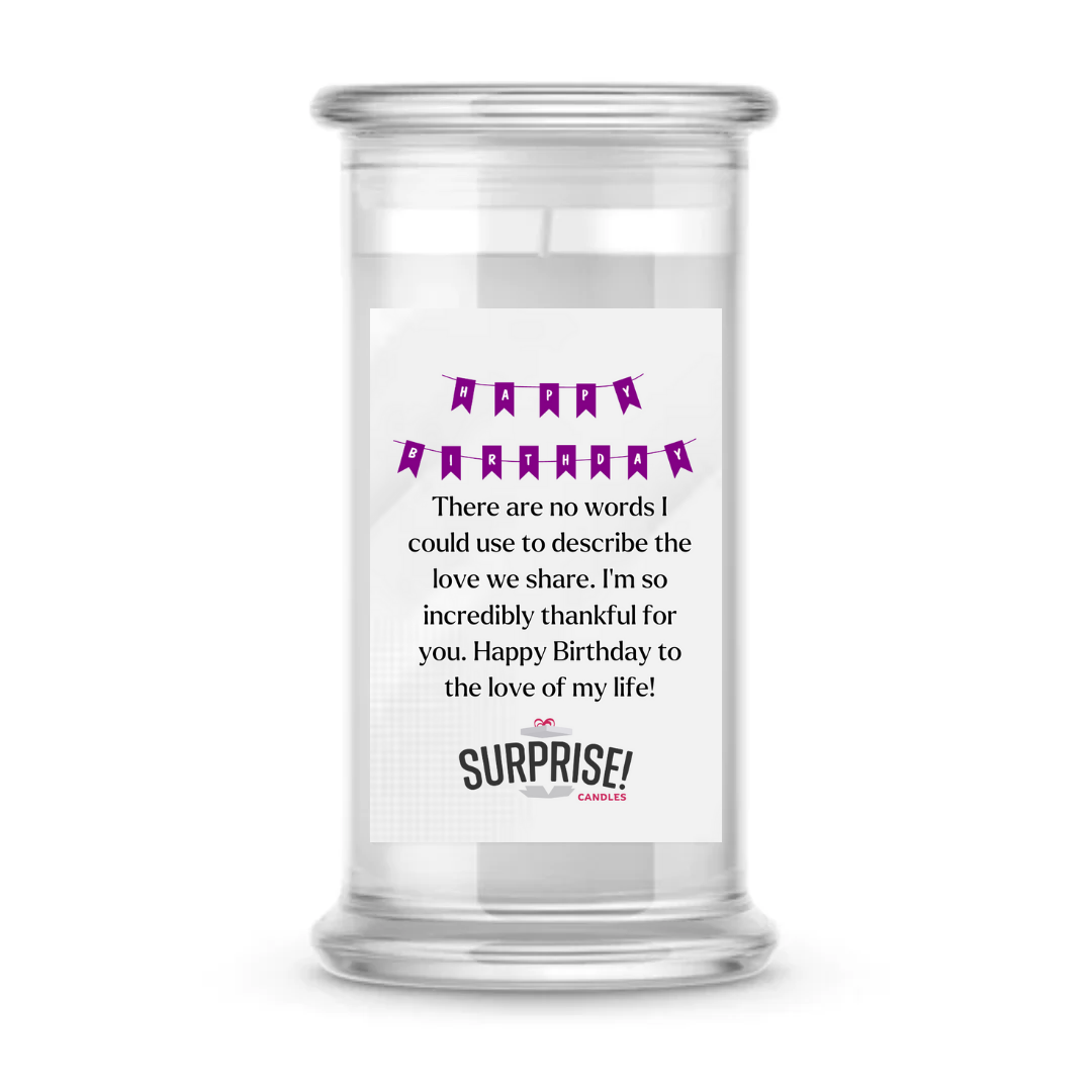 THERE ARE NO WORDS I COULD USE TO DESCRIBE THE LOVE WE SHARE. I'M SO INCREDIBLY THANKFUL FOR YOU. HAPPY BIRTHDAY TO THE LOVE OF MY LIFE HAPPY BIRTHDAY CANDLE