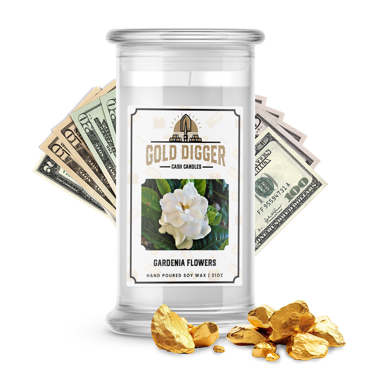 Gardenia Flowers Gold Digger Cash Candle