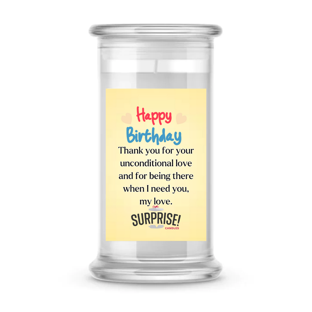 THANK YOU FOR YOUR UNCONDITIONAL LOVE AND FOR BEING THERE WHEN I NEED YOU. MY LOVE. HAPPY BIRTHDAY CANDLE