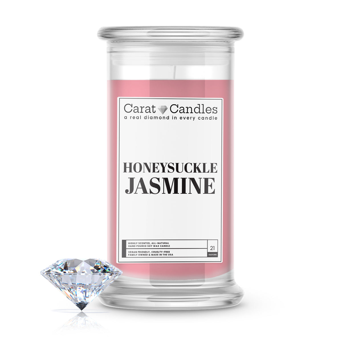 Honeysuckle Jasmine Diamond Carat Candle – 21 oz Luxury Diamond Candle