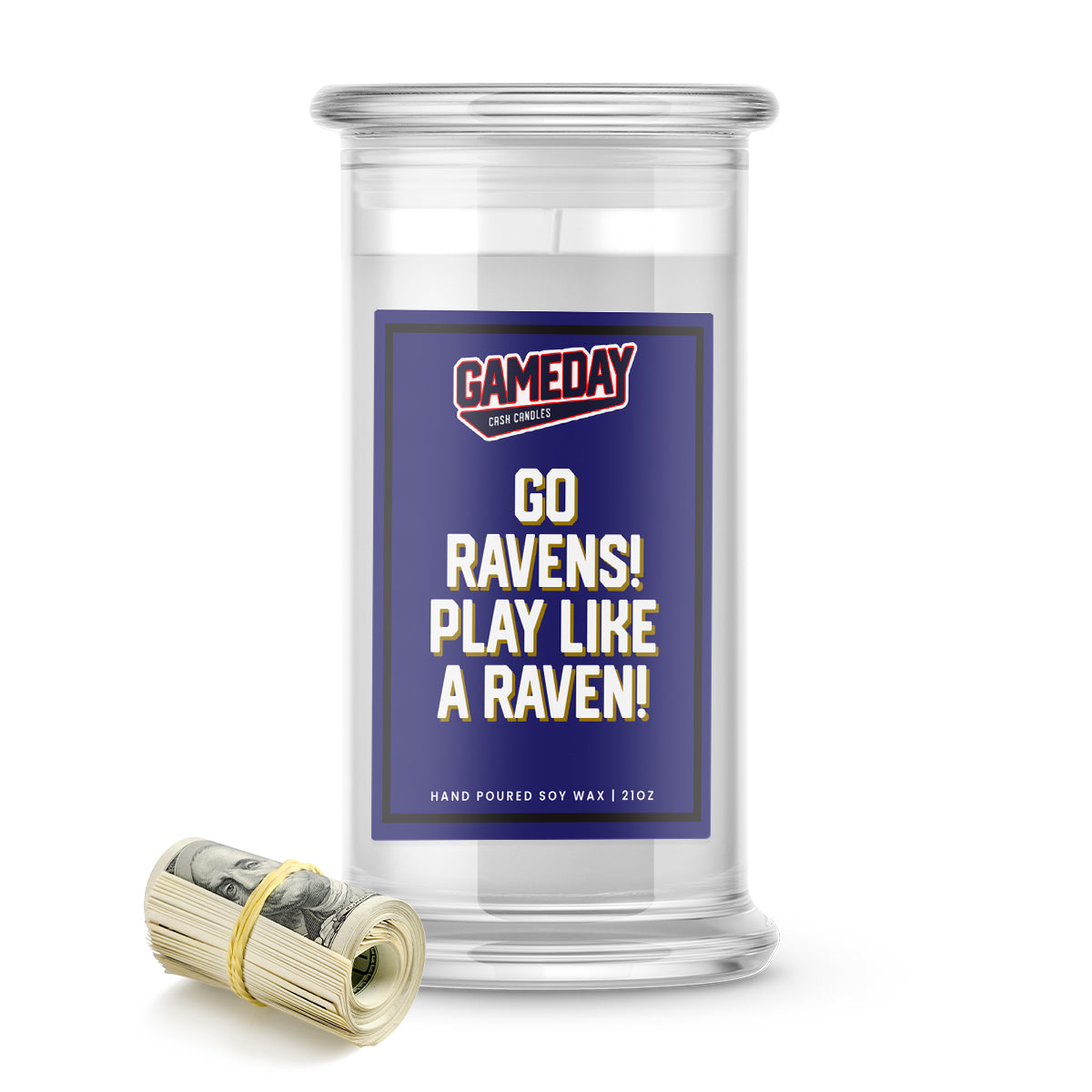 Baltimore Ravens GO RAVENS! Cash Candle