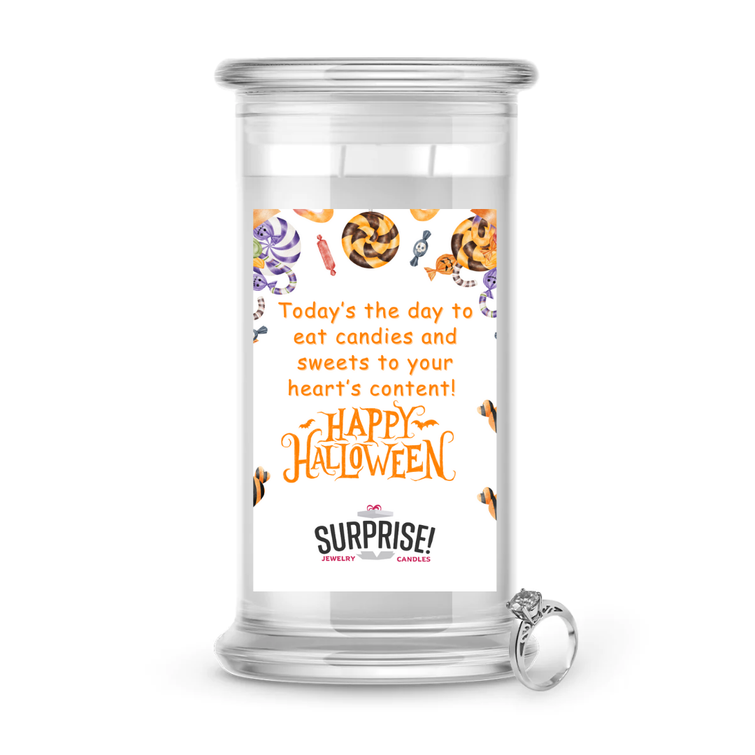 TODAY'S THE DAY TO EAT CANDIES AND SWEETS TO YOUR HEART'S CONTENT! HAPPY HALLOWEEN HALLOWEEN JEWELRY CANDLE