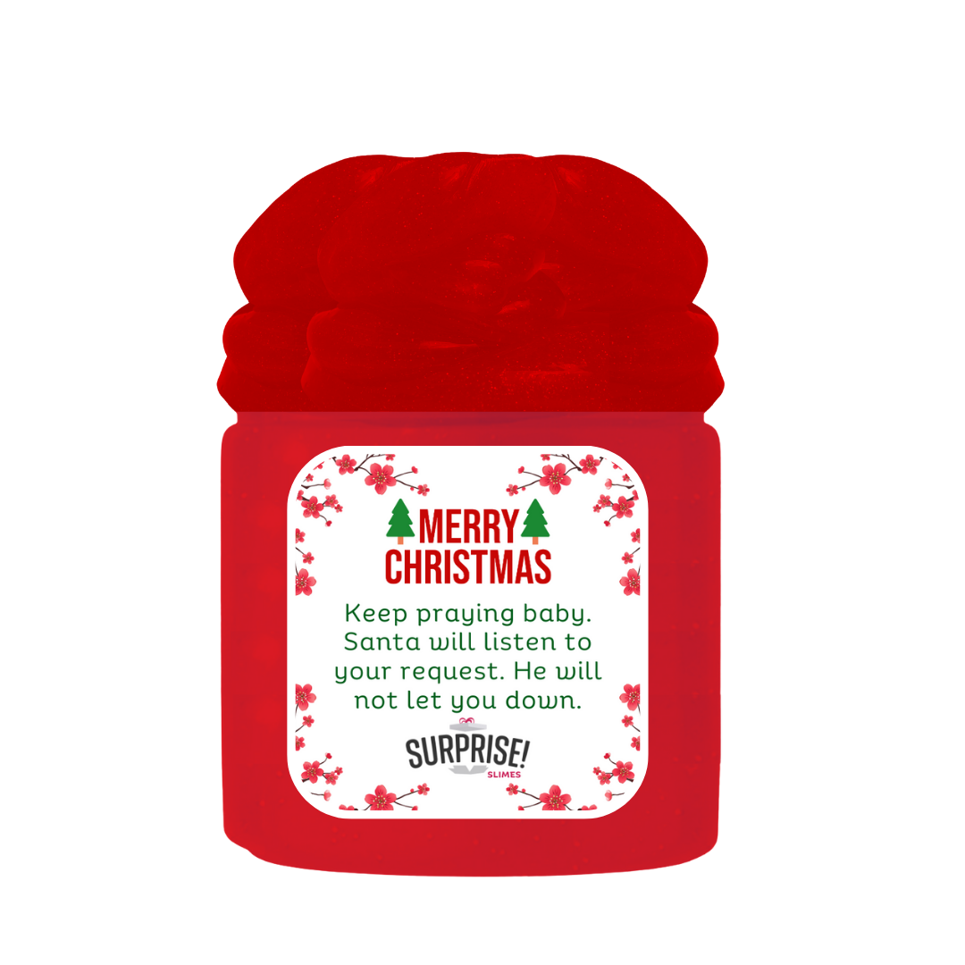 KEEP PRAYING BABY, SANTA WILL LISTEN TO YOUR REQUEST. HE WILL NOT LET YOU DOWN. MERRY CHRISTMAS SLIME