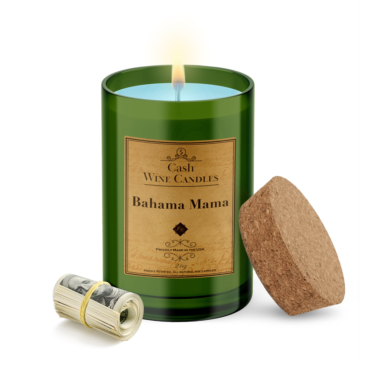 Bahama Mama Wine Bottle Cash Candle