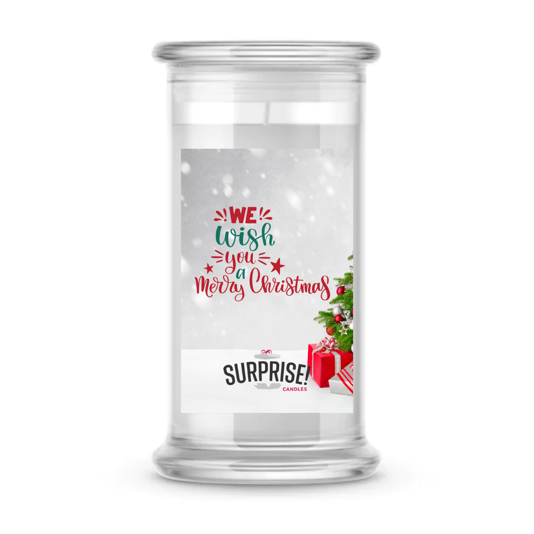 WE WISH YOU MERRY CHRISTMAS MERRY CHRISTMAS CANDLE