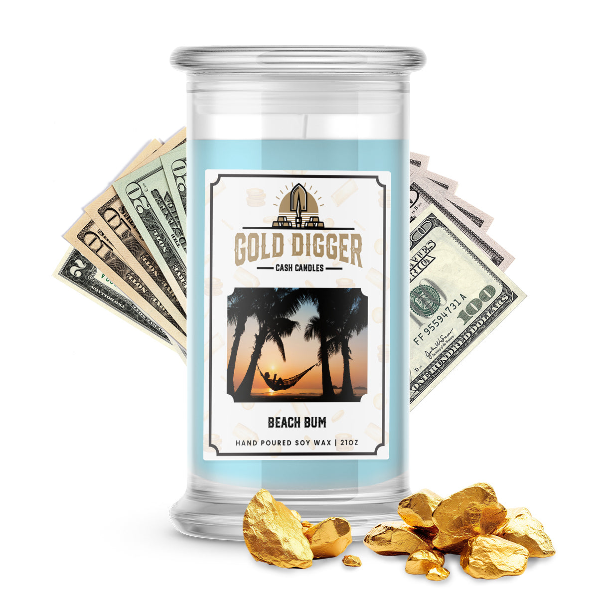 Beach Bum Gold Digger Cash Candle