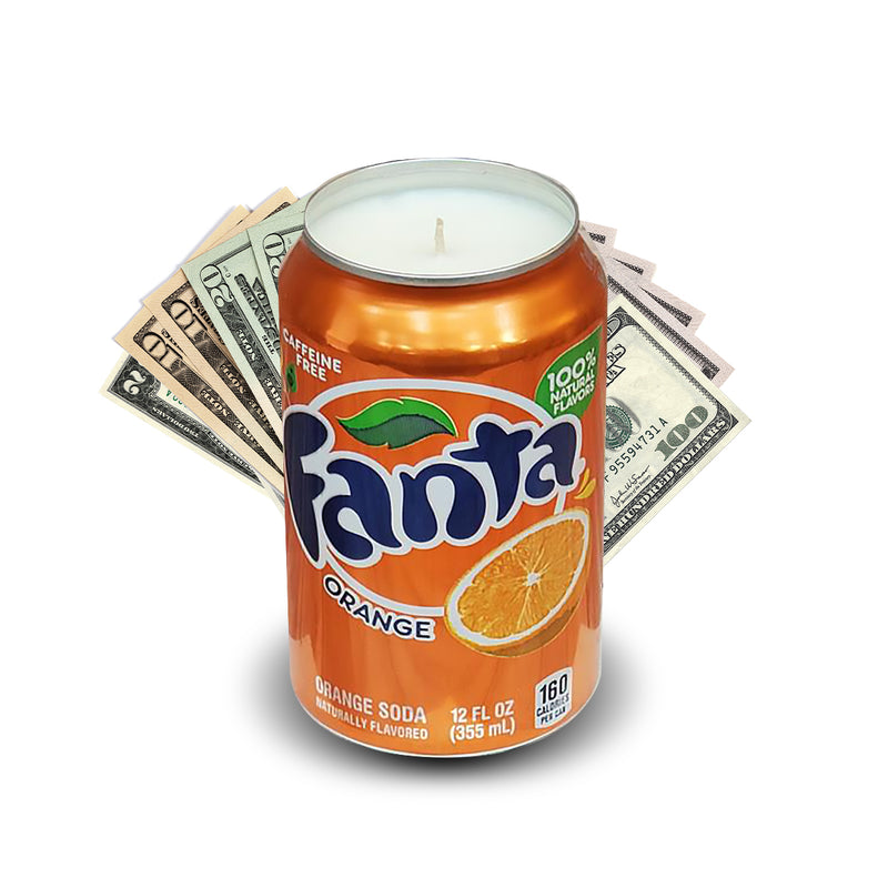 Orange Fanta Soda Pop Cash Candle - REAL MONEY INSIDE EVERY SODA CASH CANDLE