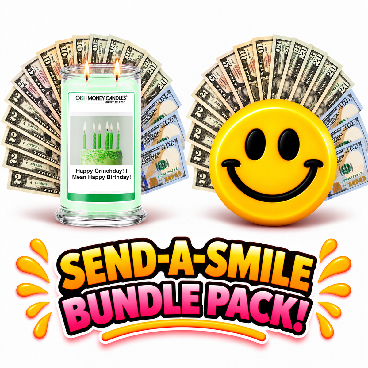 Send-A-Smile! Cash Wax Melt + Happy Grinchday; I Mean Happy Birthday Cash Candle Bundle