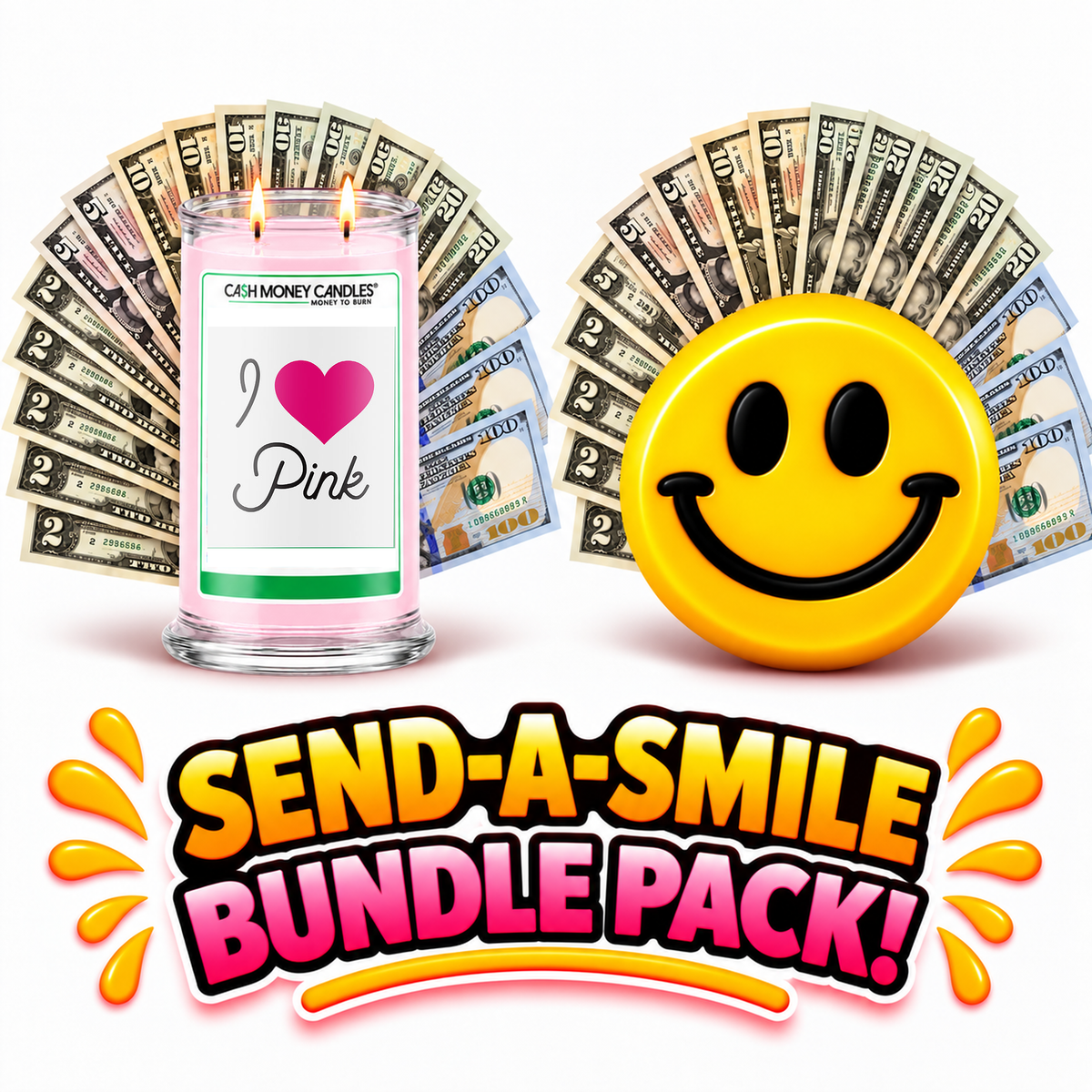 Send-A-Smile! Cash Wax Melt + I Love Pink Cash Candle Bundle