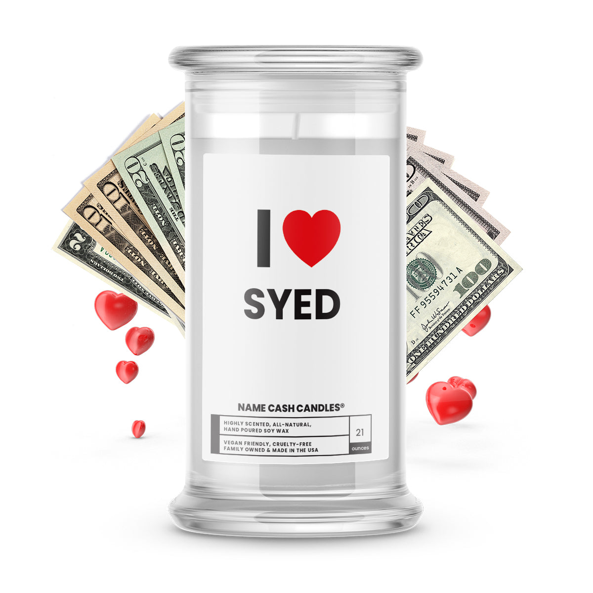 I ❤️ SYED | Name Cash Money Candles