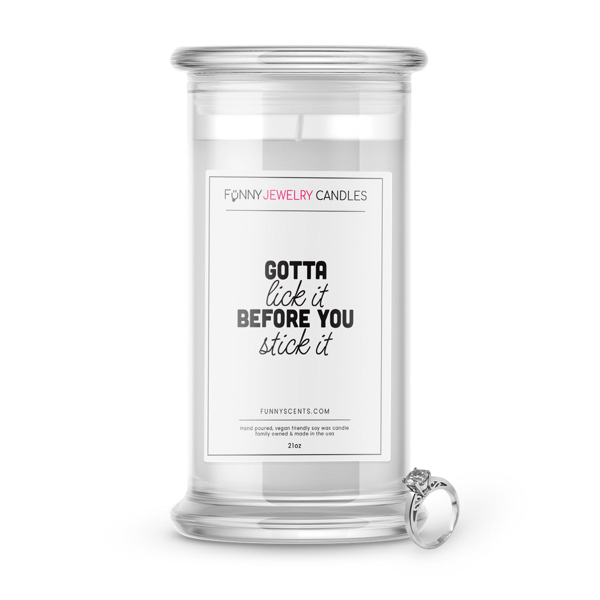lick it before you stick it jewelry funny candle