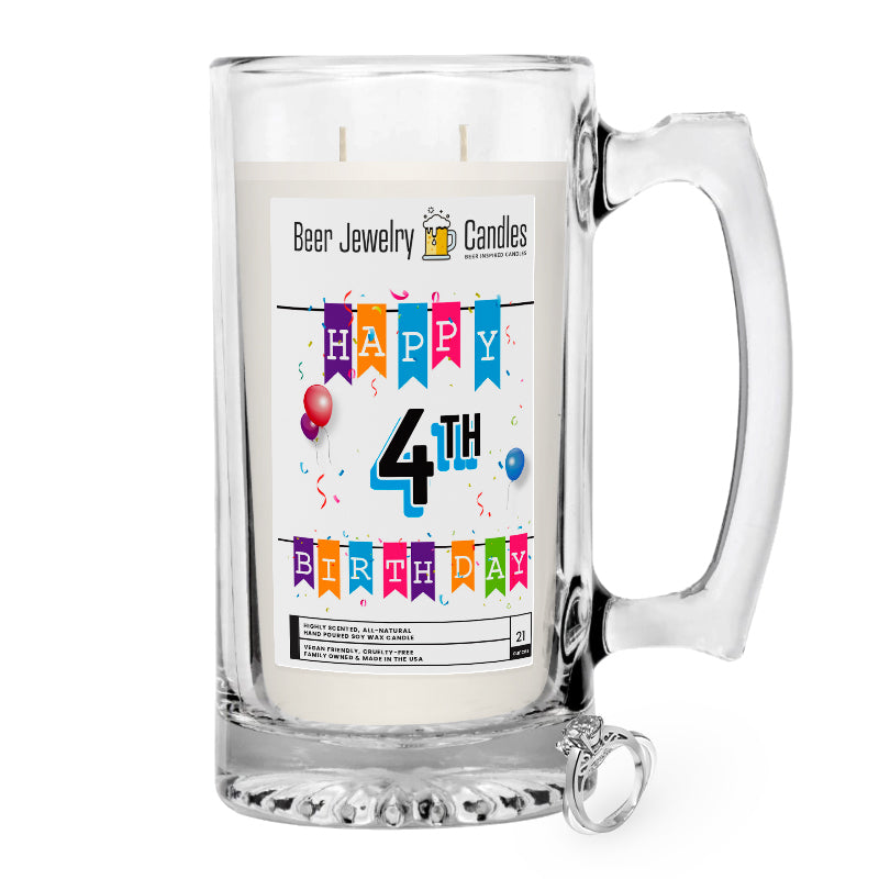 Happy 4th Birthday Beer Jewelry Candle