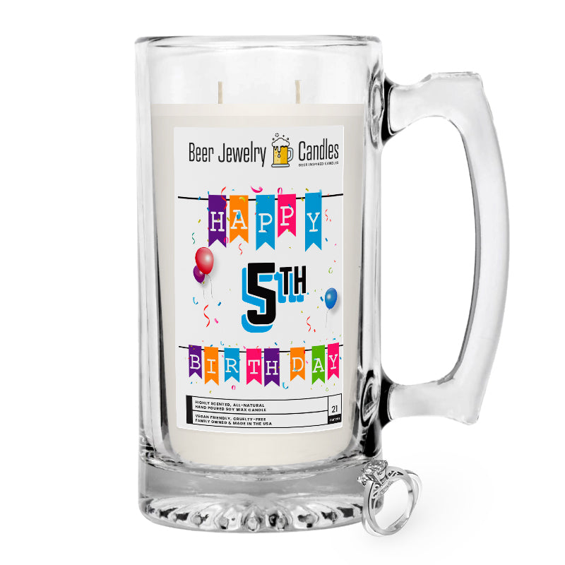 Happy 5th Birthday Beer Jewelry Candle