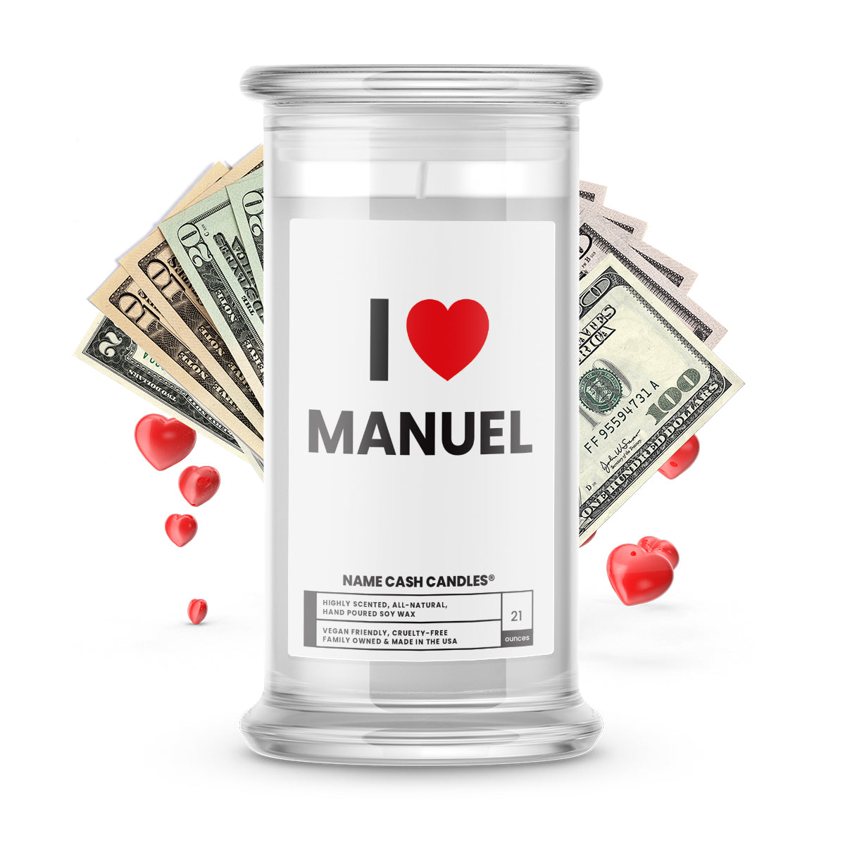 I ❤️ MANUEL | Name Cash Money Candles