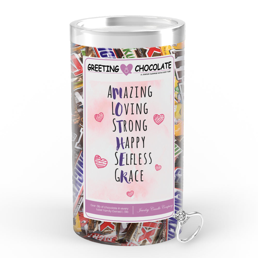 Amazing loving strong happy selfless grace Greetings Chocolate