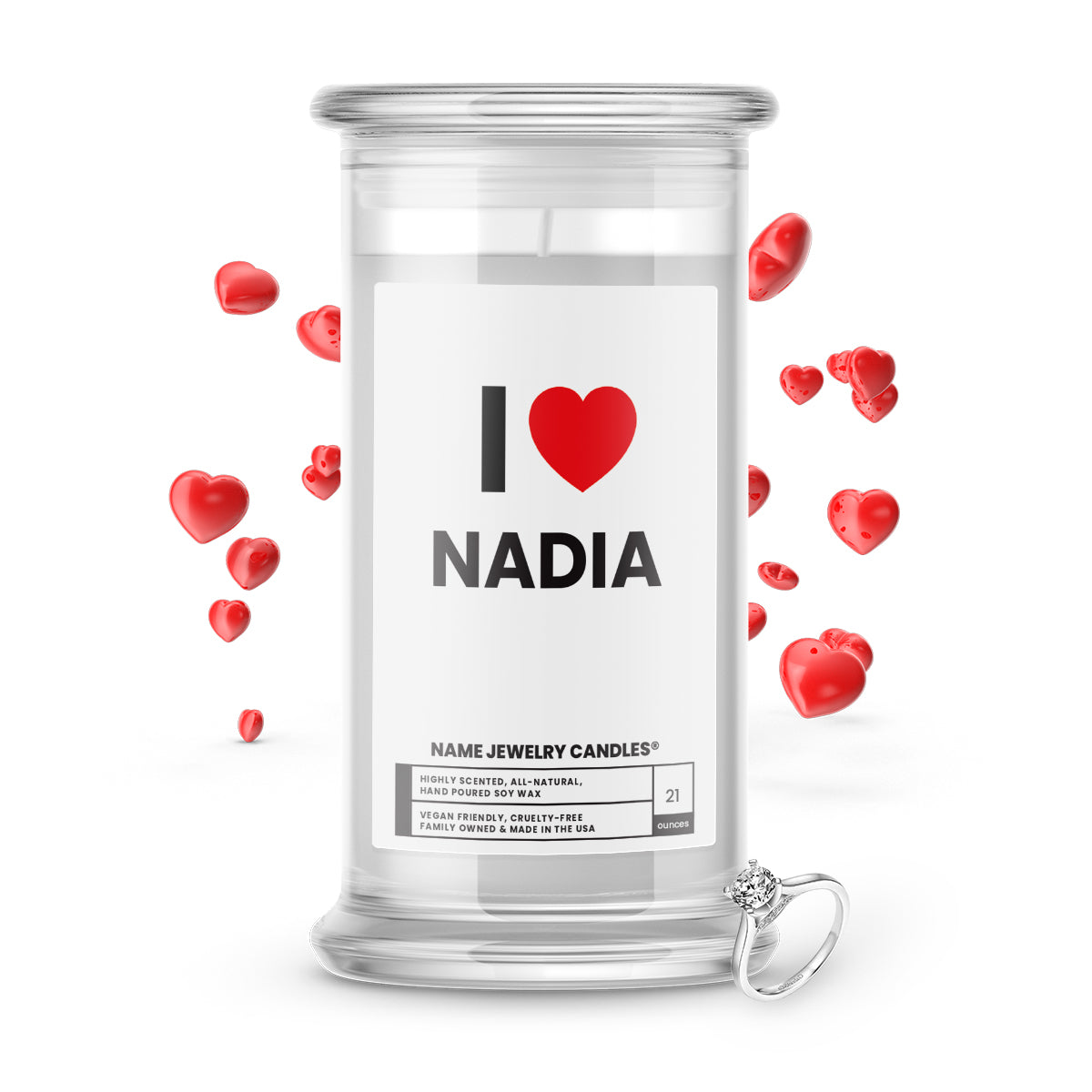 I ❤️ NADIA | Name Jewelry Candles