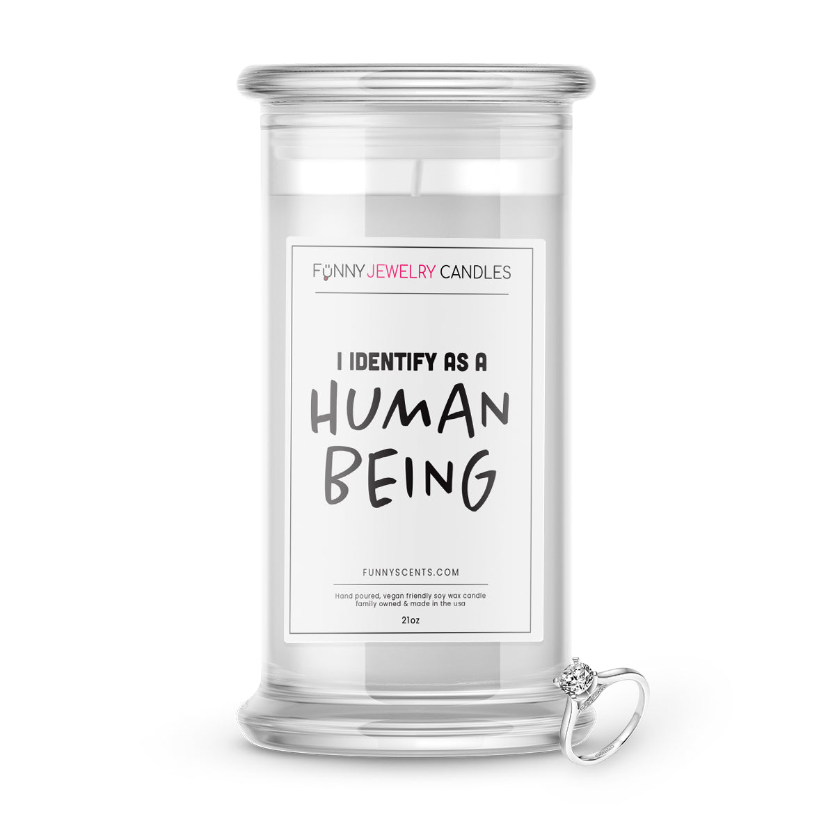 I Identify As a Human Being Jewelry Funny Candles
