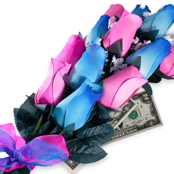 Baby Blue & Pink Bouquet | Cash Roses®-Cash Roses®-The Official Website of Jewelry Candles - Find Jewelry In Candles!