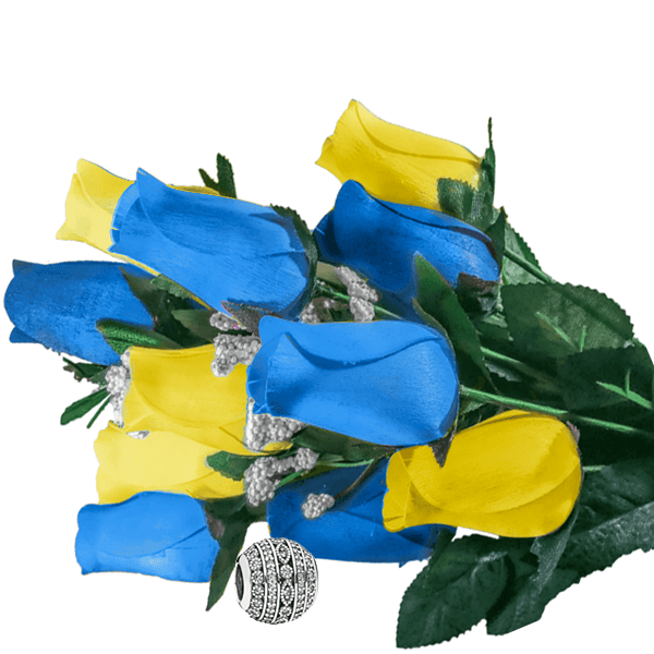 Baby Blue & Yellow Bouquet Charm Roses