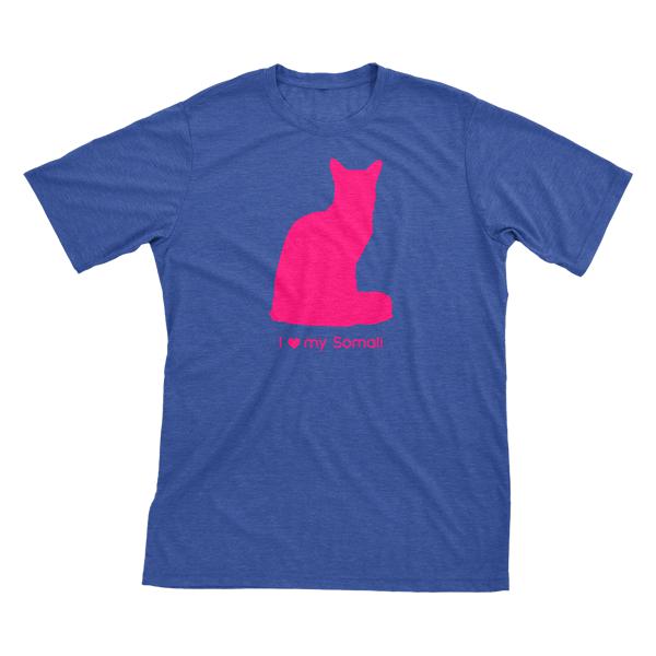 I Love My Somali | Must Love Cats® Hot Pink On Heathered Royal Blue Short Sleeve T-Shirt-Must Love Cats® T-Shirts-The Official Website of Jewelry Candles - Find Jewelry In Candles!