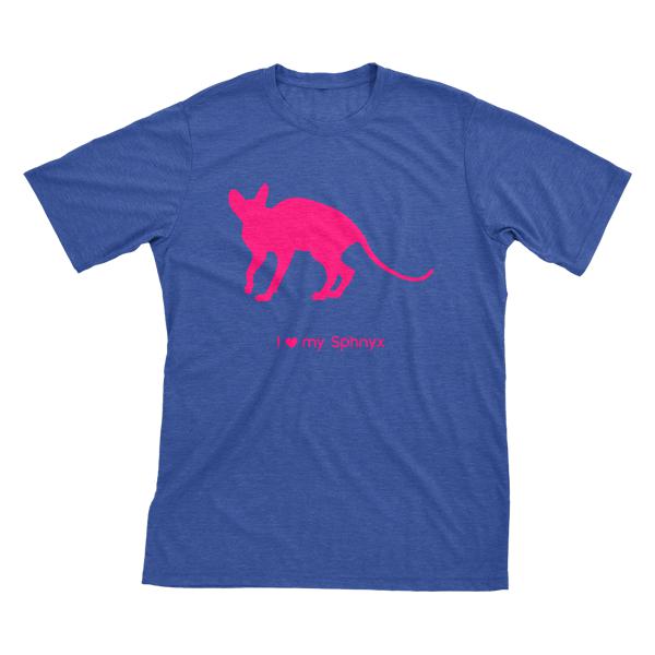 I Love My Sphnyx | Must Love Cats® Hot Pink On Heathered Royal Blue Short Sleeve T-Shirt-Must Love Cats® T-Shirts-The Official Website of Jewelry Candles - Find Jewelry In Candles!