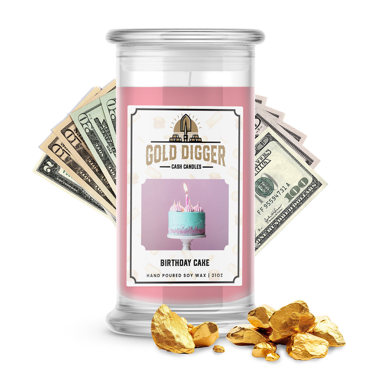 Birthday Cake Gold Digger Cash Candle