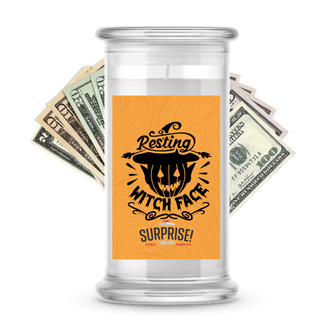 RESTING WITCH FACE HALLOWEEN CASH CANDLE