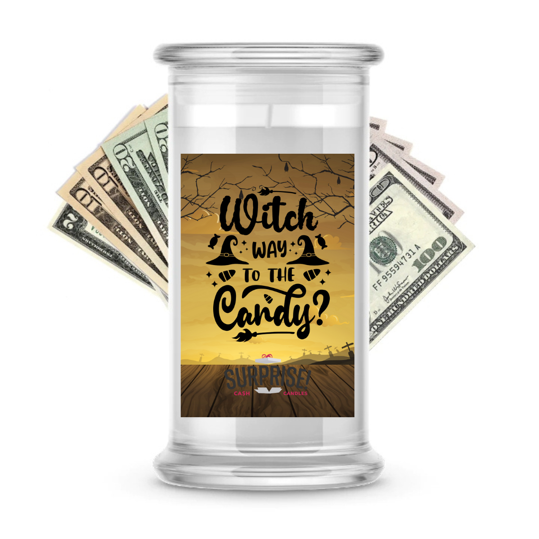 WITCHES WAY TO THE CANDY HALLOWEEN CASH CANDLE