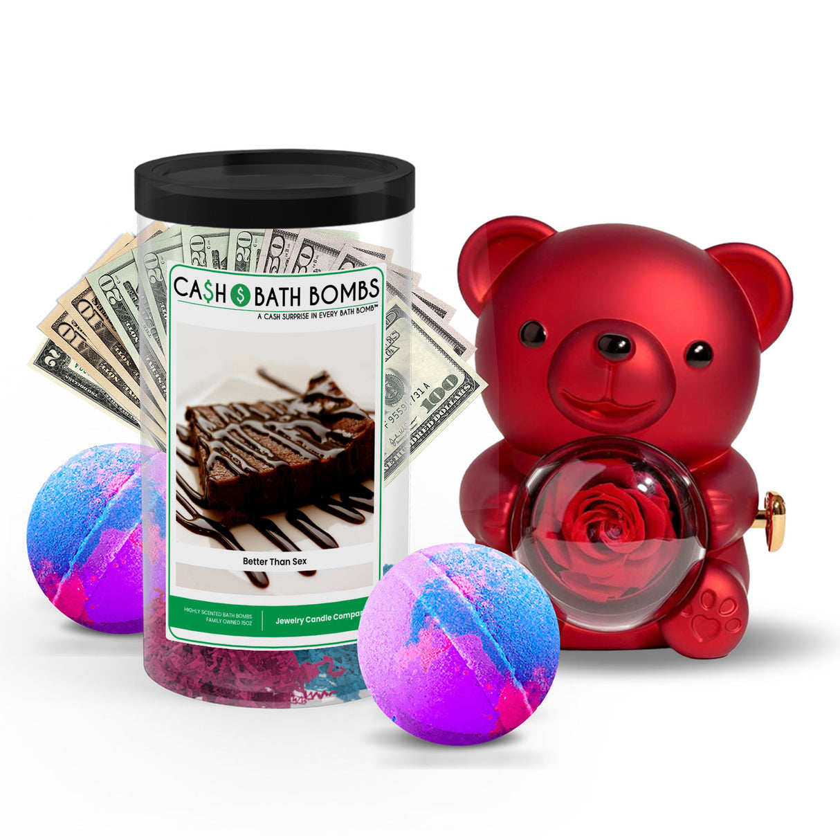 Rose Cash Surprise Bear + Jumbo Cash Bath Bomb 2 Pack – Better Than Sex