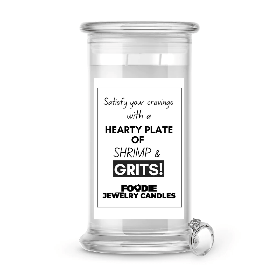 Satisfy your cravings with a hearty plate of a shrimp & grits | Foodie Jewelry Candles