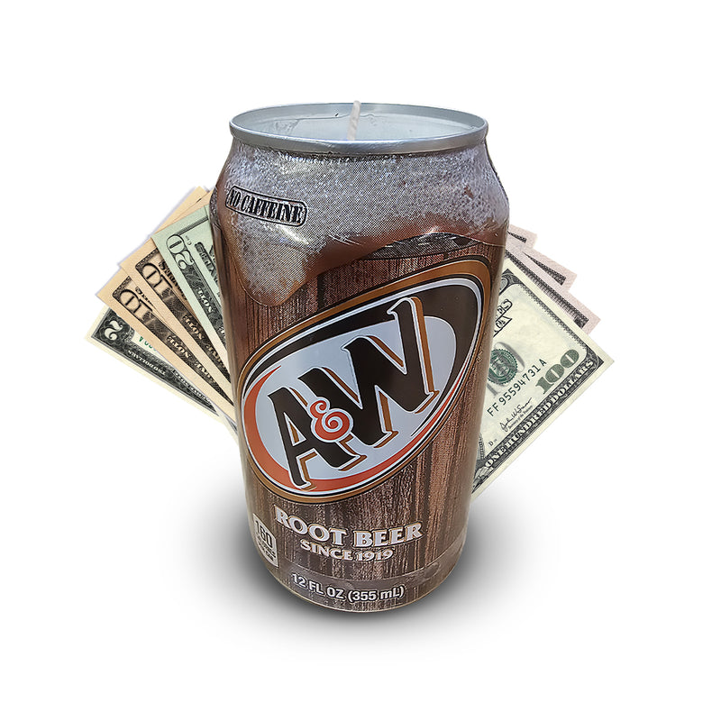 A & W Root Beer Soda Pop Cash Candle - REAL MONEY INSIDE EVERY SODA CASH CANDLE