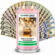 Believe in the Magic of Our Anniversary Cash Candle with two lit wicks and a fan of cash